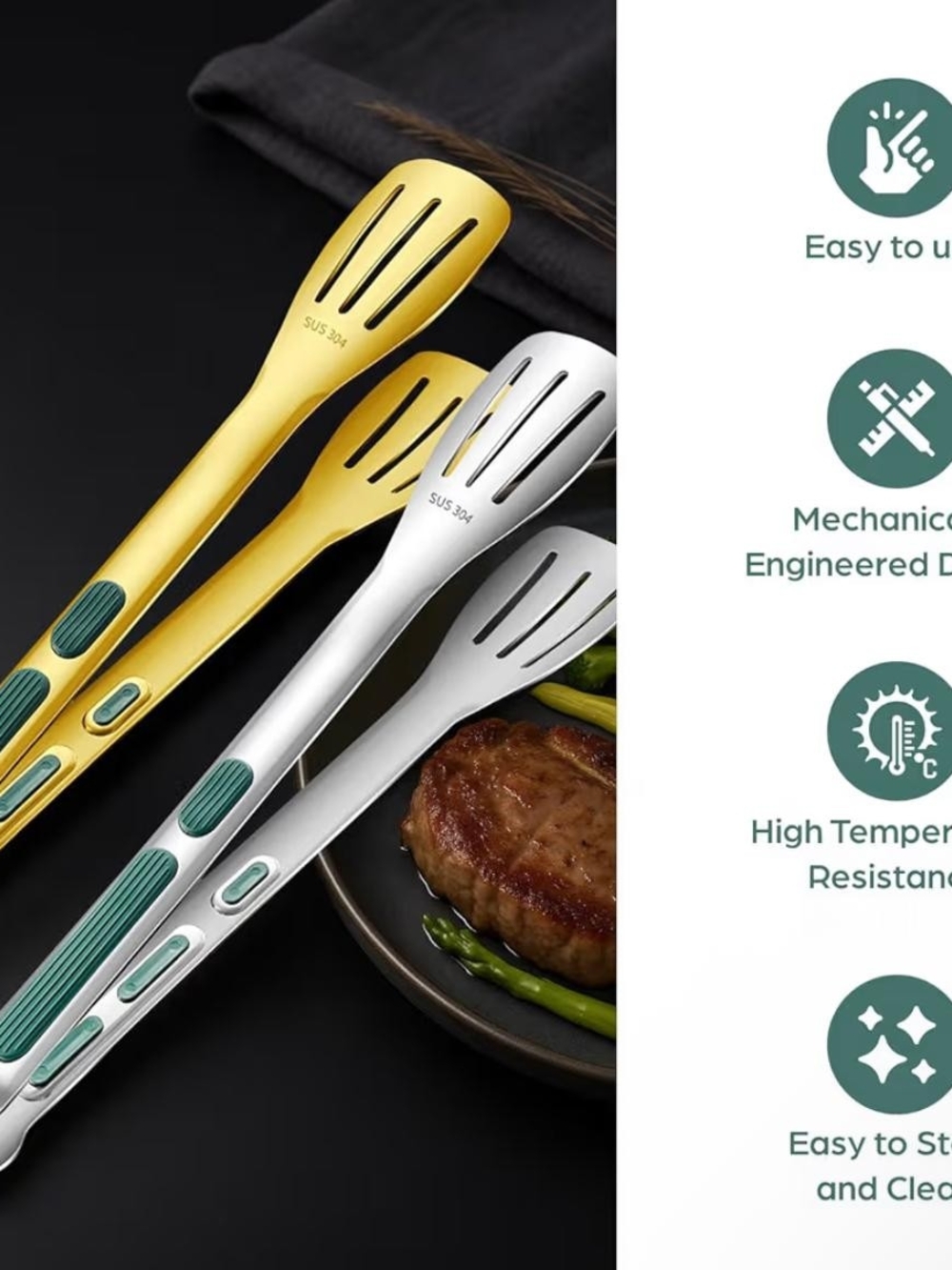 Stainless Steel Slotted Serving Tongs - Gold & Silver